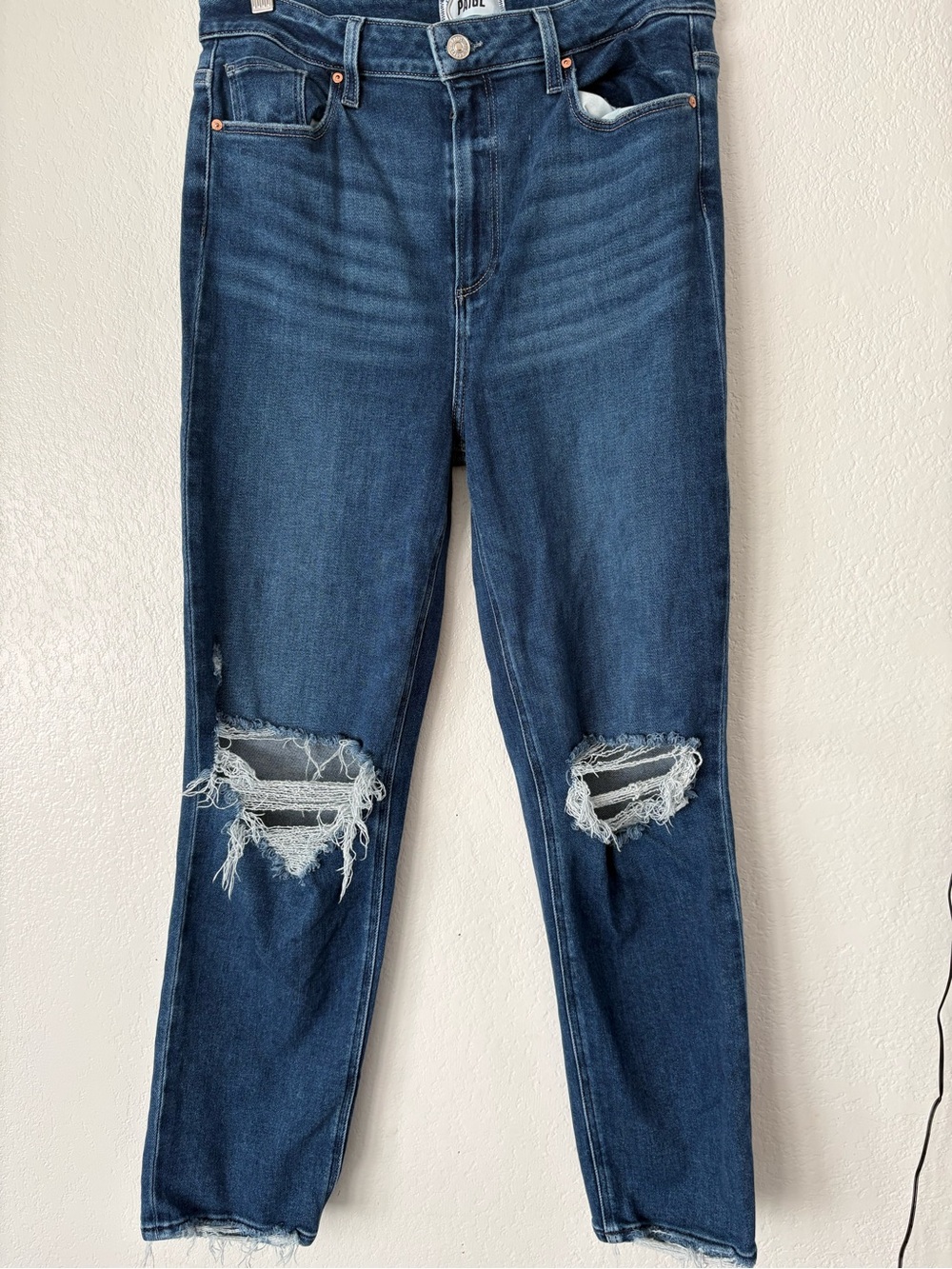 PAIGE Dark Blue Ripped Boyfriend Jeans